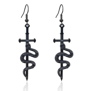 Imagem de RofYof Brincos punk retrô de espada com punhal, espada, gótica, cobra, brincos de faca, para mulheres, meninas, joias de presente, Zinco