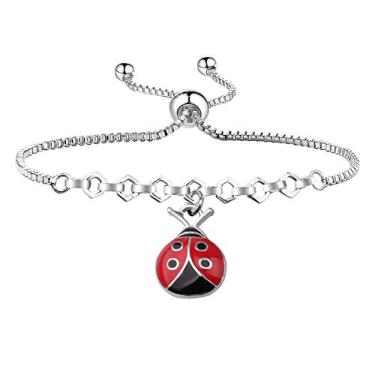 Imagem de WUSUANED Good Luck Ladybug Pulseira deslizante ajustável joaninha inspiradora joaninha presente para amantes de joaninhas para mulheres, 9.06 inches, Aço inoxidável, nogem