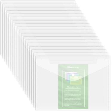 Imagem de NACHLYNN Pacote com 18 envelopes de plástico, envelopes de poliéster, tamanho A4, pasta de arquivo de plástico resistente à água com fecho de pressão, pastas de documentos, organizadores de