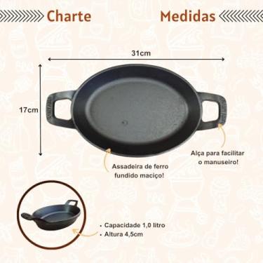 Imagem de Assadeira de Ferro Fundido Travessa Forma Preparar e Servir Forno Cozinha Fogão Carne Batata Porção (Preto, 24x17cm - 1,0 Litro)