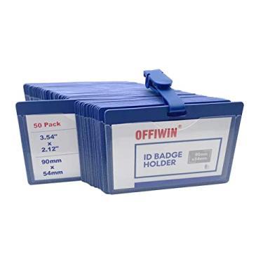 Imagem de OFFIWIN Pacote com 50 porta-crachás de identificação, porta-cartões de visita de plástico PP durável horizontal com clipe de plástico, serve para cartões de até 90 mm x 54 mm