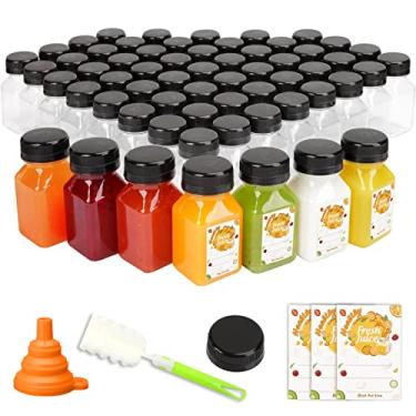 Imagem de Tomnk 105 mini garrafas de suco de plástico de 118 ml com tampas garrafas vazias reutilizáveis transparentes com etiqueta, funil e escova recipientes de bebidas para sucos, leite e bebidas