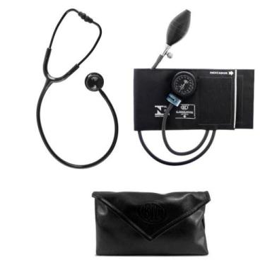 Imagem de Conjunto Esfigmomanômetro + Estetoscópio Preto Garantia Bic - Bic - Be