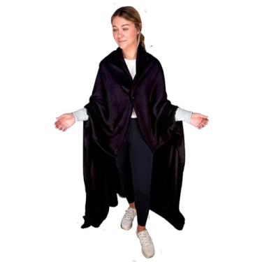 Imagem de Cobertor vestível da Throbe, cobertor com patente pendente se converte em um roupão de mãos livres, super macio e quente (preto)