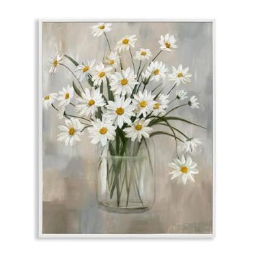 Imagem de Stupell Industries Margarida Bloom Buquê de flores em vaso, padrão abstrato branco emoldurado arte de parede, 16 x 20