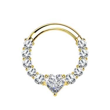 Imagem de ALACLO Argola de nariz clicker 16G 8 mm, anel de septo dourado, aço inoxidável 316L coração CZ cartilagem brincos para mulheres, joia de piercing Tragus Daith Helix, 16G-8mm, Aço inoxidável, Zircônia