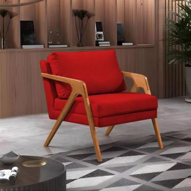 Imagem de Poltrona Mona Monique Luxo Base Madeira Maciça Cerejeira Veludo Vermel