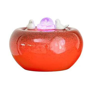 Imagem de Fonte de mesa tigela de cerâmica vermelha fonte de água de mesa para relaxamento interno fontes de água Feng Shui fonte de cachoeira para casa sala de estar decoração de escritório fonte interna