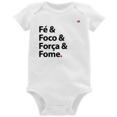 Imagem de Body Bebê Fé & Foco & Força & Fome - Foca na Moda, Branco, G