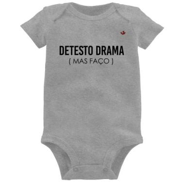 Imagem de Body Bebê Detesto drama (mas faço) - Foca na Moda, Cinza, M