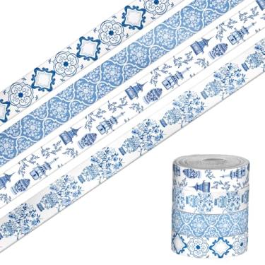 Imagem de anshome 4 rolos de fitas de flores vintage de 20 metros, fitas de cetim padrão chinês de 1,5 cm fita de tecido de porcelana para decorações de festa de embrulho de presente