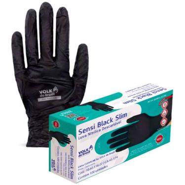 Imagem de Luva Procedimento Nitrílica Preta Descartável Sem Amido Sensi Black Sl