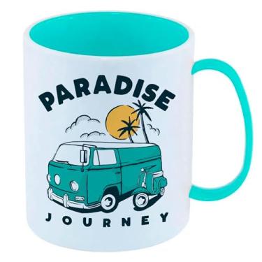 Imagem de Caneca de Polímero Plástico Inquebrável Infantil Azul Tiffany Van Kombi Verde Sol Tropical Paradise Journey
