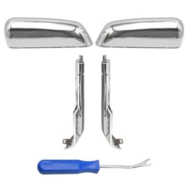 Imagem de Saihisday 2 peças de tampas de capa de espelho frontal de encaixe superior e lateral, acabamento de capa de espelho retrovisor externo cromado, substituição para Chevy Silverado 2500HD 3500HD
