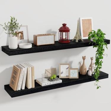 Imagem de Marsmiles Prateleiras flutuantes de madeira para parede, conjunto de 2 prateleiras flutuantes de madeira rústica, 91 cm de largura, visor invisível montado na parede para sala de estar, quarto,