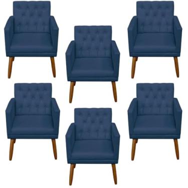 Imagem de Kit 6 Poltronas Capitone Decorativa para Sala de Estar Recepção Sala de Espera estofada pés palito madeira MOBLAN Decor (Azul Marinho)