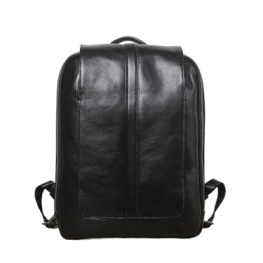 Imagem de Mochila masculina de couro de vaca casual computador Bolsa mochila retrô para laptop de 15,6 polegadas(Black)