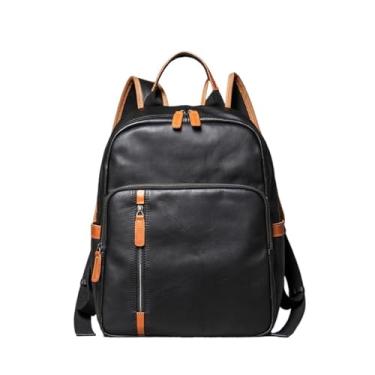 Imagem de Mochila masculina de couro vintage mochila de viagem de couro para homens(Black)