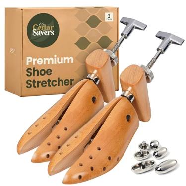 Imagem de CedarSavers Sapateira De Madeira Premium De 2 Vias Para Homens E Mulheres, Expansor Profissional De Sapatos Com Alargador De Sapatos De Comprimento E Largura, Com 6 Tampões Para Joanetes (Pacote Co