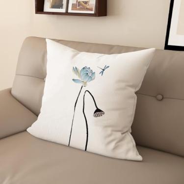 Imagem de Sladjana Capa de almofada de sofá requintada estilo chinês com estampa de lótus - eleve seu espaço de vida (66 x 66 cm, JYHH-A)