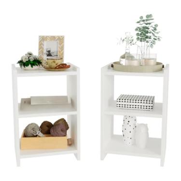 Imagem de Kit 2 Mesa De Cabeceira Nicho Quarto Casal Decoração Retro América Branco