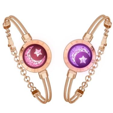 Imagem de TOTWOO Pulseiras de toque de longa distância (lua e lua), pulseiras vibratórias e iluminadas para casais | Presentes de relacionamento de longa distância para mãe e filha, joias inteligentes, One