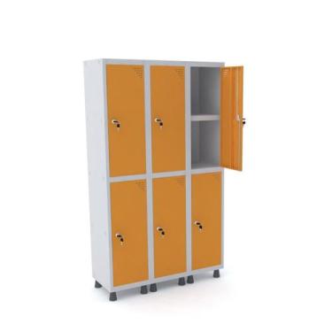 Imagem de Roupeiro de aço 3m 06 portas c/ prat. fechadura pandin - cinza/laranja