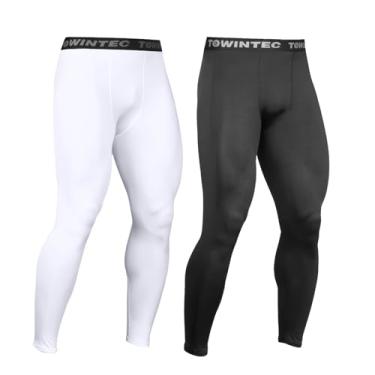 Imagem de Towintec Calça masculina de compressão, atlética, respirável, para corrida, treino, camada inferior, para futebol e basquete, Preto + branco, GG