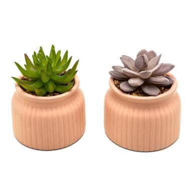 Imagem de Kit 2 Arranjos Artificial Planta Suculenta Verde Vasos Vasinhos Cerâmi