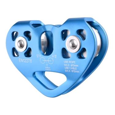 Imagem de TRIWONDER Polia de tirolesa 30kN 3,039 kg Kit de carrinho duplo em tandem para cabo e corda resistente para resgate de escalada, transporte, quintal, tirolesa, montanhismo (azul)