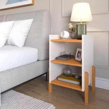 Imagem de Mesa Lateral Apoio Quarto Sofia Com Prateleiras Moderna Pé Em Madeira 
