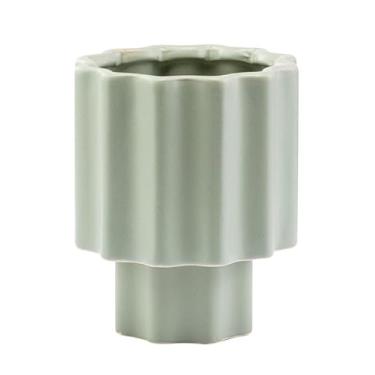 Imagem de Napco Imports Vaso de flores suculentas para plantas internas e externas com pires 14 x 19 cm, verde ondulado de cerâmica