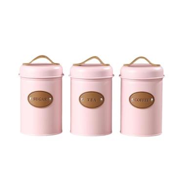 Imagem de ＫＬＫＣＭＳ 3 Peças de Latas Herméticas para Cozinha, Latas para Armazenamento de Alimentos, Decoração de Fazenda, Lata de Chá E açúcar, Tampa Hermética para Café, Rosa