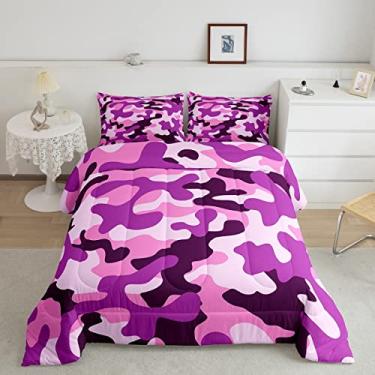 Imagem de Conjunto de edredom de camuflagem rosa, tamanho casal, 3 peças, roxo, rosa, camuflado, edredom acolchoado para adolescentes, crianças, mulheres, decoração de quarto, colcha moderna de microfibra, 2