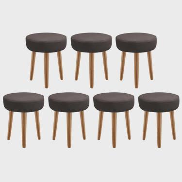 Imagem de Kit 07 Banqueta Alta Julia Industrial 55cm Pé Palito Rústico Suede Marrom - Ahz Móveis