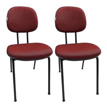 Imagem de Kit 2 Cadeiras Para Escritório Fixa Secretaria Pé Palito Tecido js Vermelho Com Preto Estofada