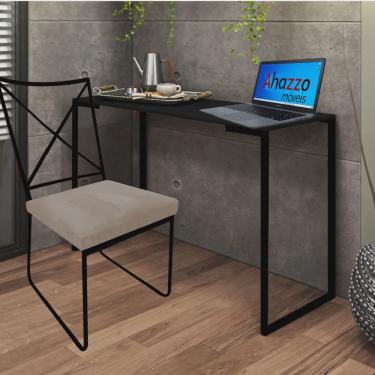 Imagem de Kit Escritório Clark Cadeira e Mesa Industrial Ferro Preto Tampo mdf Preto Sintético Bege - Ahz Móveis