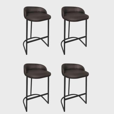 Imagem de Kit 04 Banqueta Betina Com Encosto Alta Cozinha Bar Balcão Ferro Preto Sintético Marrom - Ahz Móveis