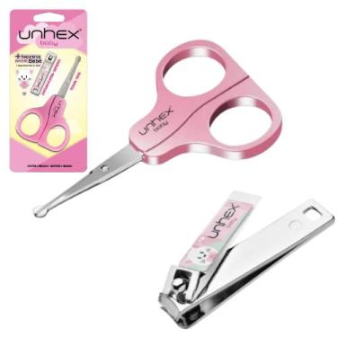 Imagem de Cortador de Unhas + Tesoura Infantil Bebê Tesourinha Rosa