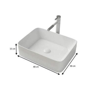 Imagem de Kit Cuba Pia Louça Cerâmica Banheiro Com Torneira E Válv S13 - Smart N