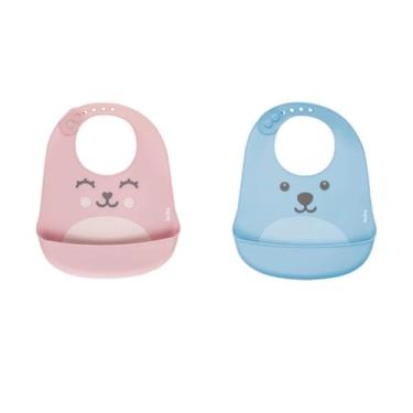 Imagem de Kit Alimentação Silicone 2pçs Babador Gumy Rosa e Babador Gumy Azul Bebe Introdução