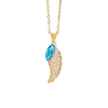 Imagem de lagava Colar de asas de anjo: joia feminina com pingente de asa banhada a ouro 18 quilates, presentes para o Natal, Small, Latão, Zircônia cúbica