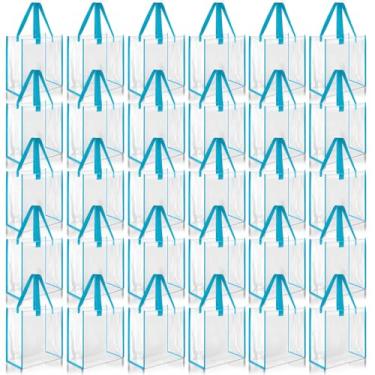 Imagem de Paterr Sacola transparente de 30 peças, aprovada pelo estádio, 25 x 25 x 10 x 10 cm, sacos de plástico transparentes para presentes com alça para academia escolar (azul claro)