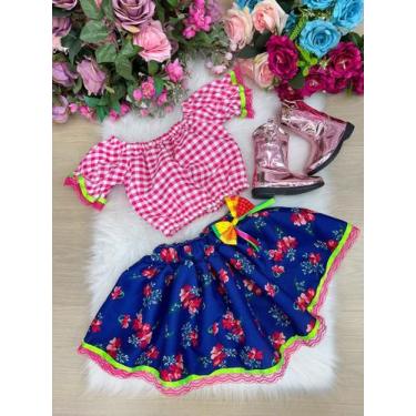 Imagem de Conjunto Junino Banana Club Luxo Mirela Saia Florida Azul, 12, Lucky p