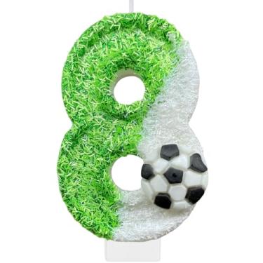 Imagem de Velas de número de aniversário de futebol para bolo, vela branca número 8, topo de bolo de futebol para decoração de festa de aniversário, suprimentos de lembrancinhas
