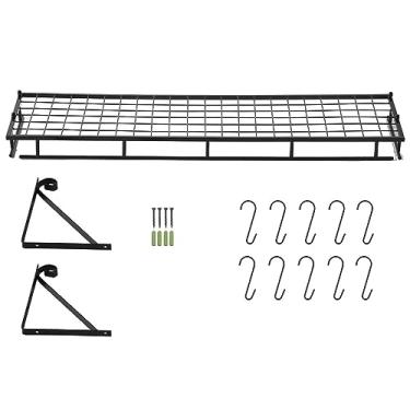 Imagem de Rack de panela montado na parede com 10 ganchos para cozinha, restaurante e banheiro, prateleira organizadora de panela suspensa de metal multifuncional preta 45 cm (90 cm)