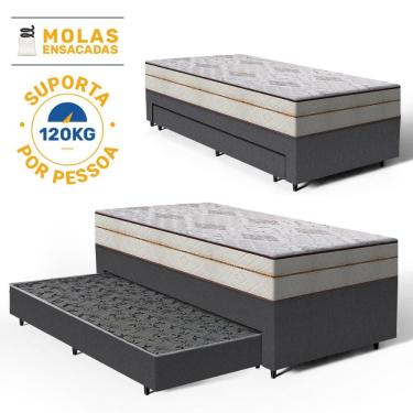 Imagem de Cama Box com Colchão de Molas Ensacadas Luxury + Auxiliar de Espuma Unique Solteiro 88cm