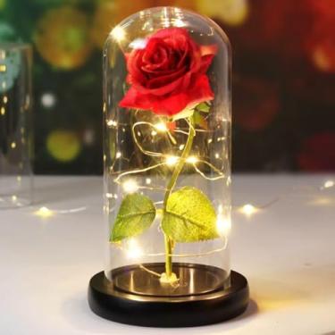 Imagem de Rosa Vermelha em Cúpula c/Led Flor Artificial Presente Dias das Mães Mulheres Formosas
