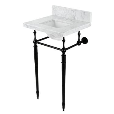 Imagem de Kingston Brass KVPB1917M34SQ0 Pia de console Carrara eduardiano de 48 cm com pernas de latão (perfurações de torneira de 10 cm), mármore branco/preto fosco