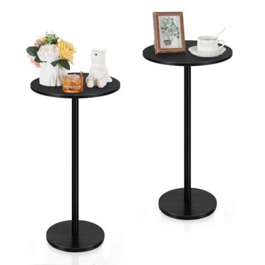 Imagem de Vrisa Conjunto de 2 mesas laterais com pedestal redondo, mesa de centro moderna para pequenos espaços, sala de estar, quarto, sofá e poltrona, preta